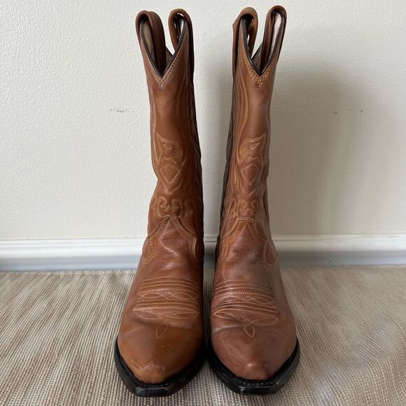 Rancho BIG Boys Cowboy Western boots Tan Sz US 5.5 Made in Mexico Sz 24.5 EE - Picture 11 of 15